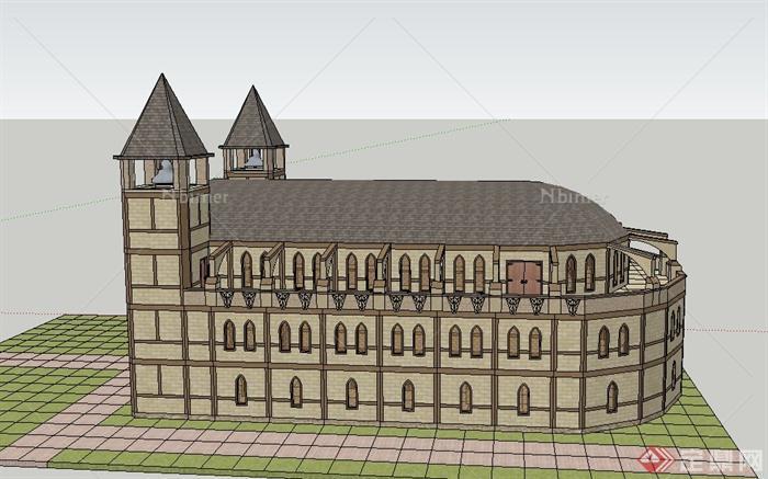 某三层欧式教堂建筑设计SU模型