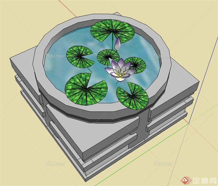 园林景观节点方形水钵设计SU模型