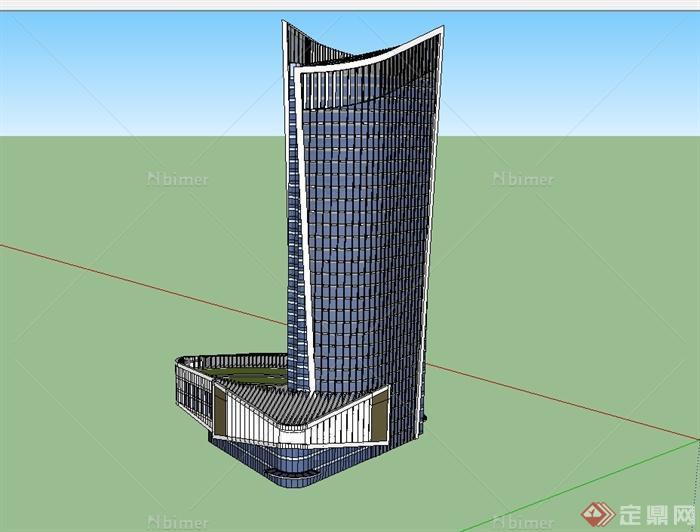 某现代风格高层星级酒店建筑大楼设计su模型[原创
