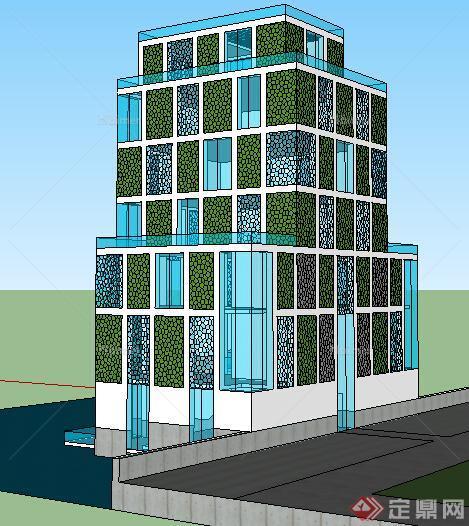 现代风格多层玻璃外立面住宅建筑设计SU模型