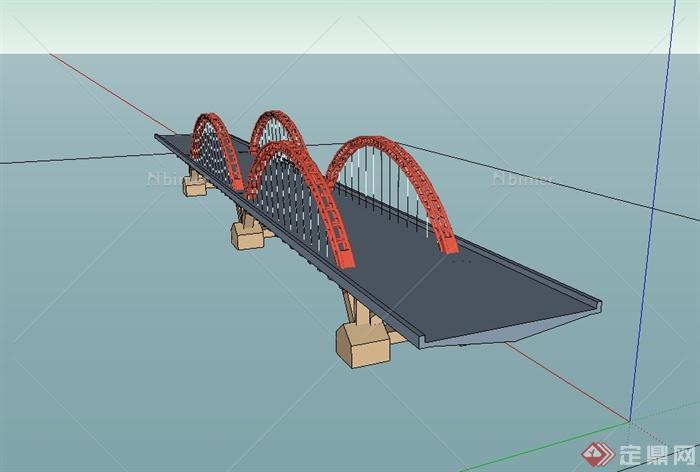某现代风格交通过河大桥设计su模型[原创]