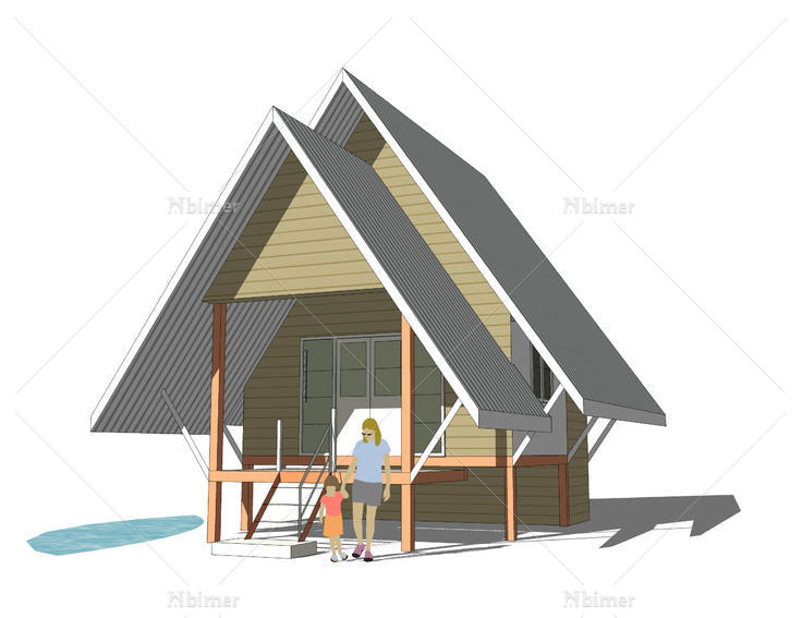 现代木制热带海边度假小屋sketchup模型