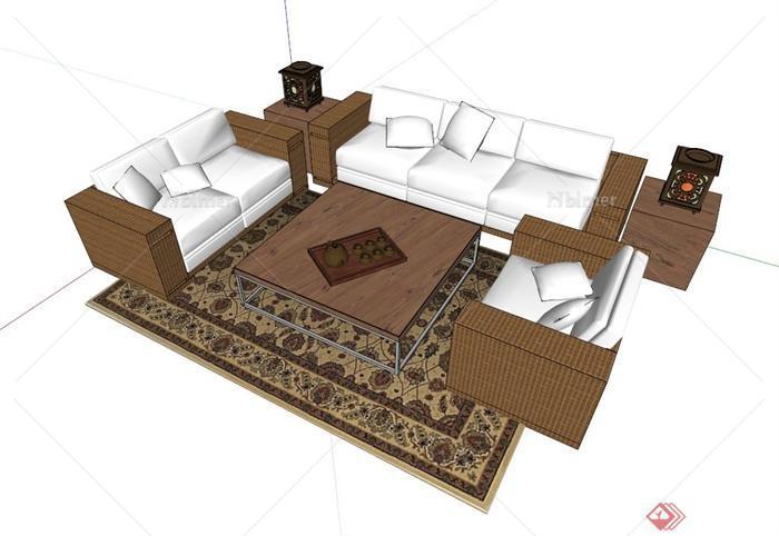 现代中式茶几沙发组合设计SU模型