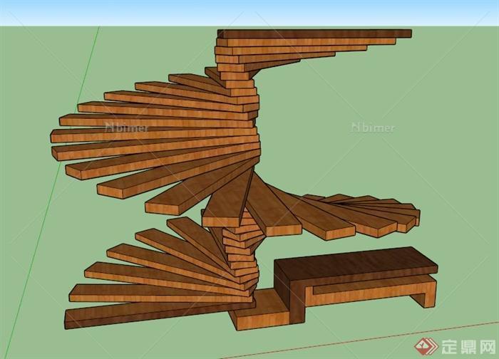 园林景观木制螺旋小品su模型