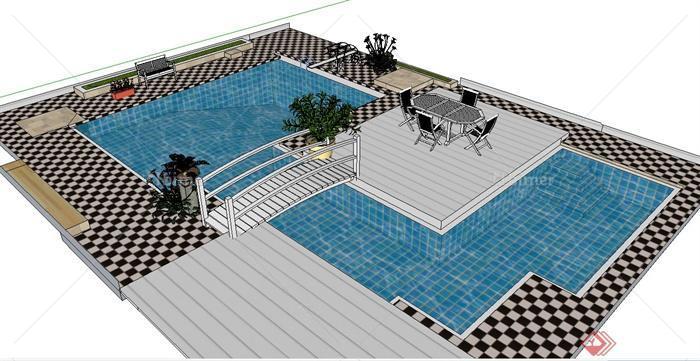 某现代泳池设计su模型(含多种景观节点)
