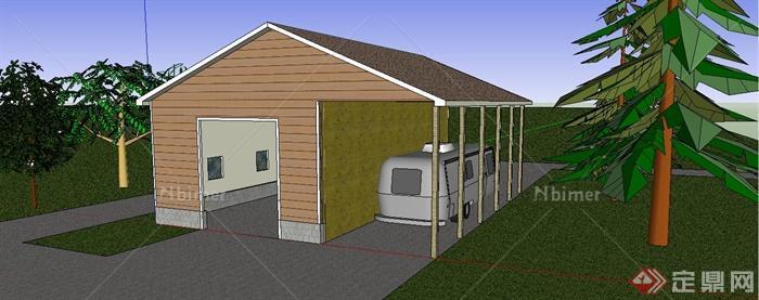 现代车棚及谷仓建筑设计su模型