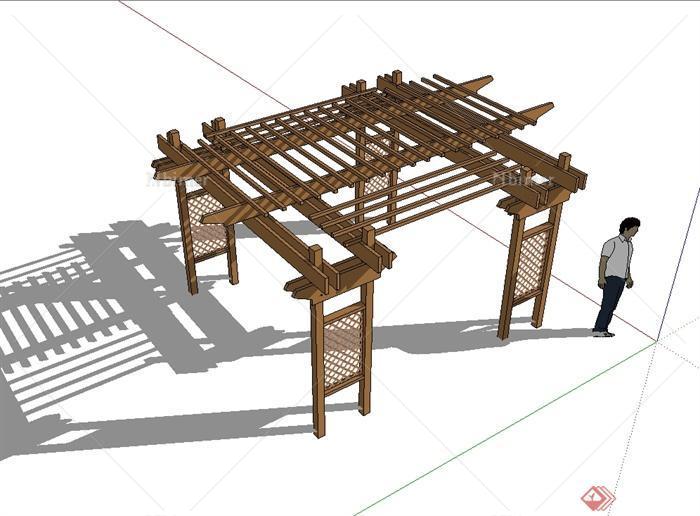 某现代中式风格独特木质廊架设计SU模型[原创]