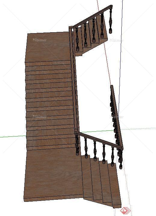 室内建筑节点转折木质楼梯设计SU模型