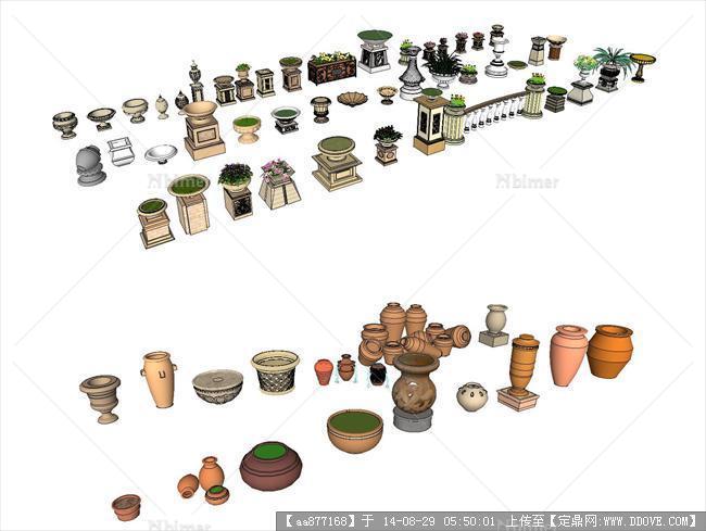 收集整理的最全欧式花钵、陶罐SketchUp模型