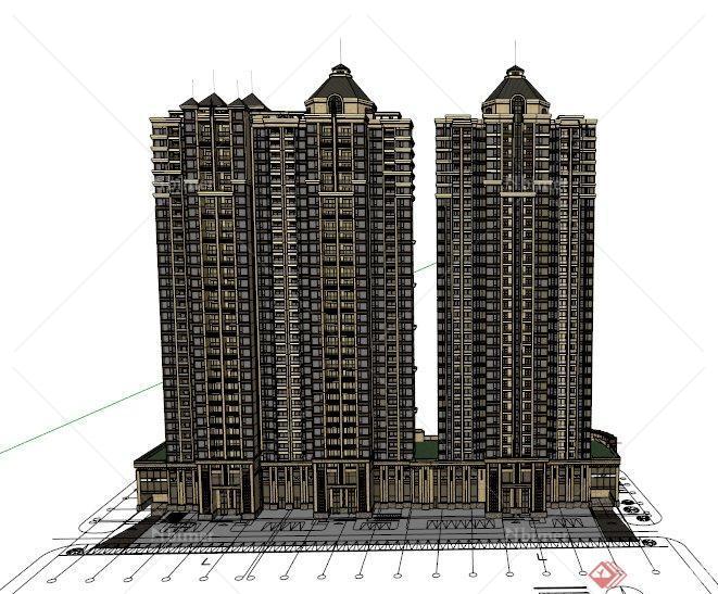 某欧式高层商住房建筑设计SU模型