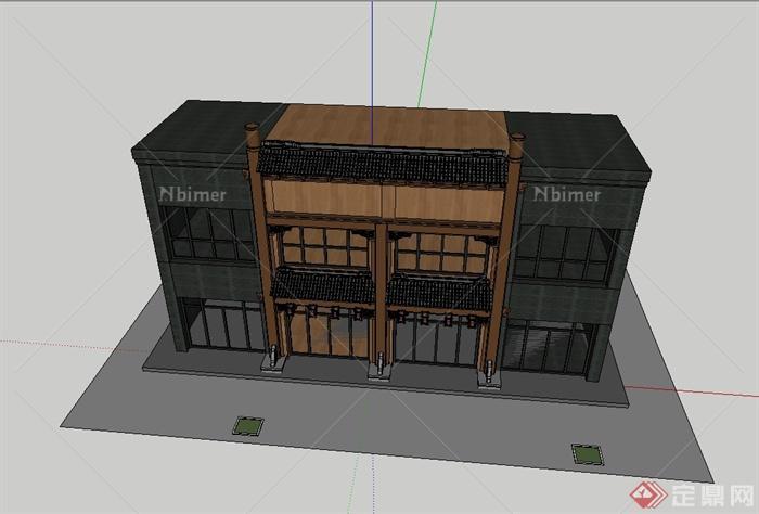 某现代中式风格建筑门头设计su模型[原创]