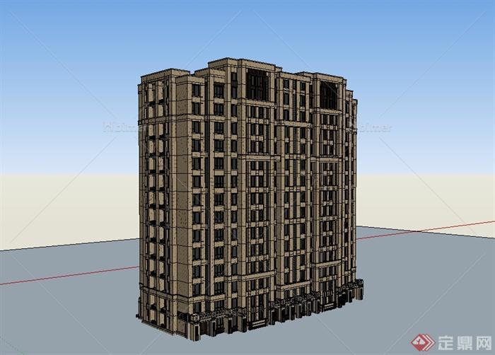新古典风格详细小高层住宅楼建筑设计su模型[原创
