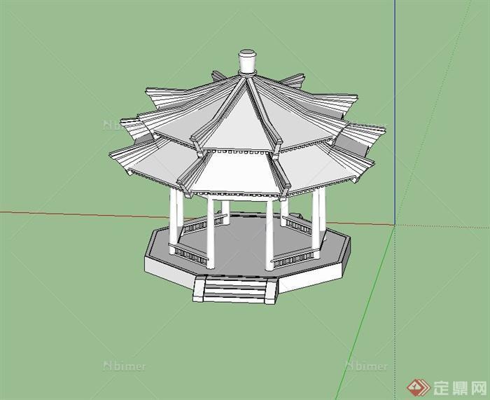 八角霸业亭设计su模型