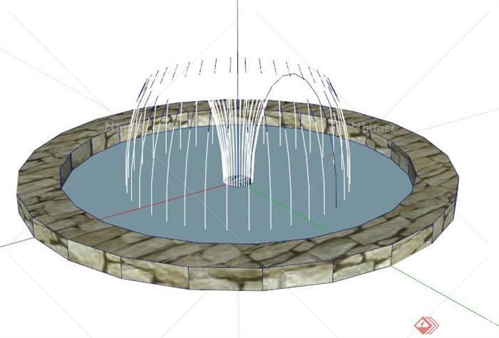 喷泉、水柱、水池su模型