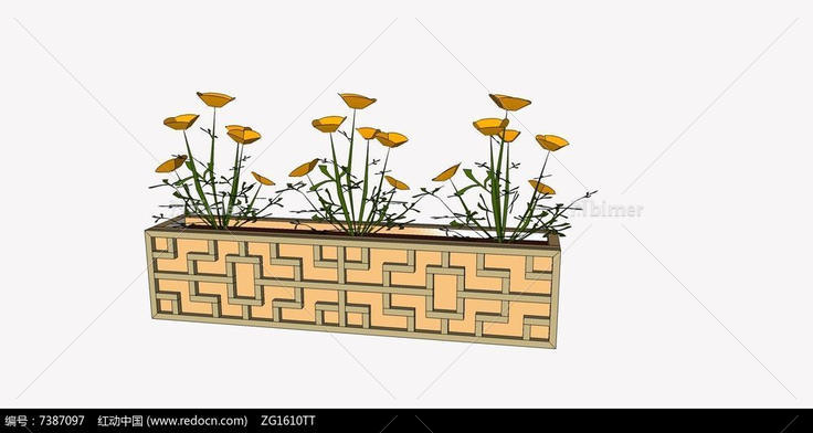 雕刻式小型花圃花坛的SU模型