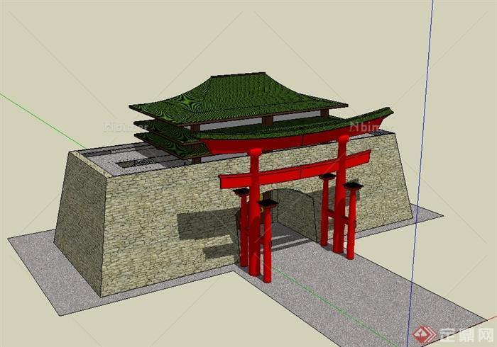 日式风格城门建筑设计su模型[原创]