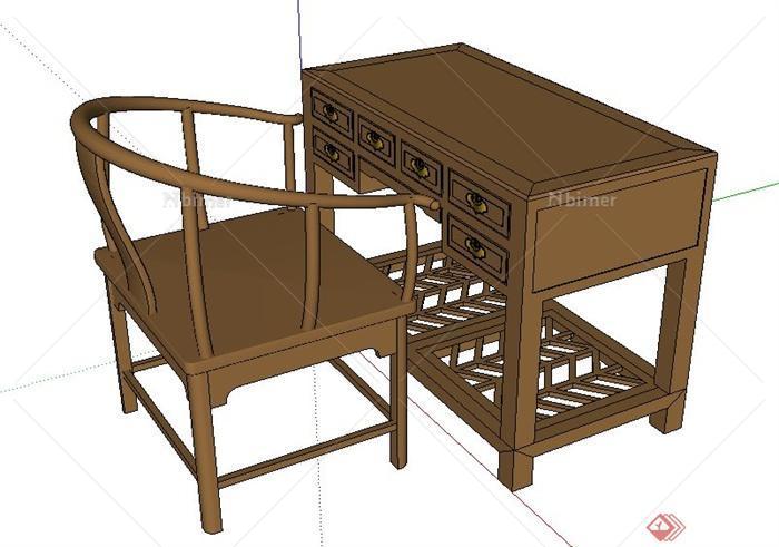 某中式风格桌椅组合家具su模型