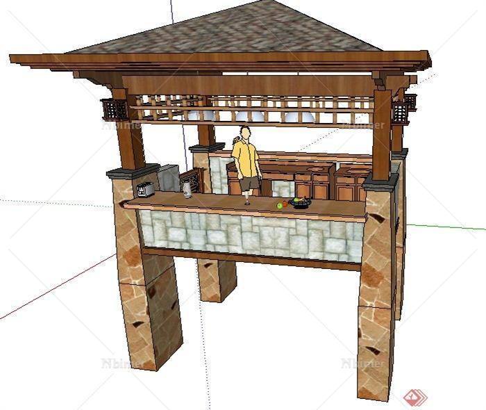现代中式厨房亭子su模型