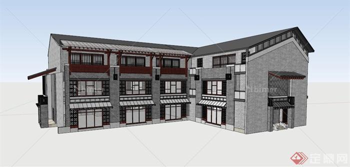 现代新中式三层文化馆建筑设计su模型