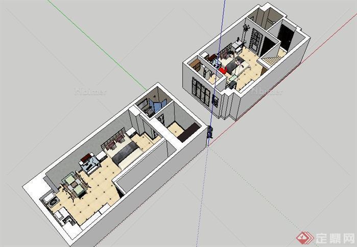 复式楼的单身公寓室内设计su模型