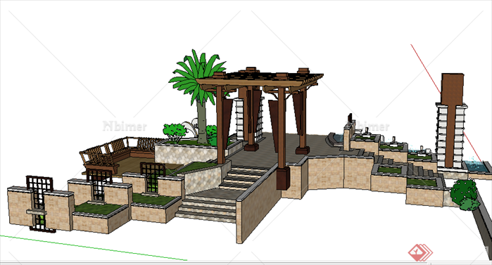 某现代风格园林景观景点组合设计SU模型素材