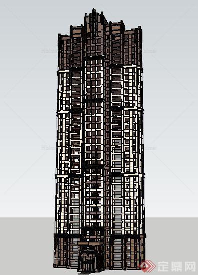 新古典独栋高层公寓住宅楼su模型[原创]
