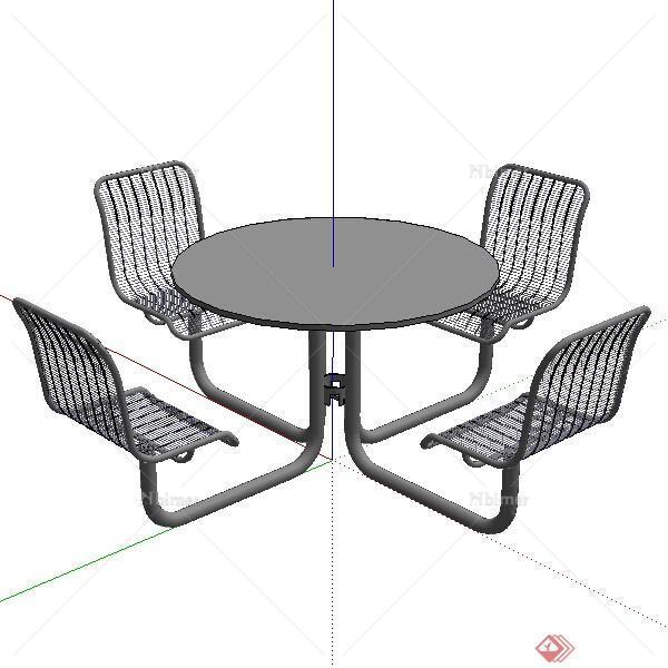 一个室外四人铁桌椅SU模型素材