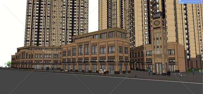 新古典小区入口商业街住宅建筑楼设计su模型[原创
