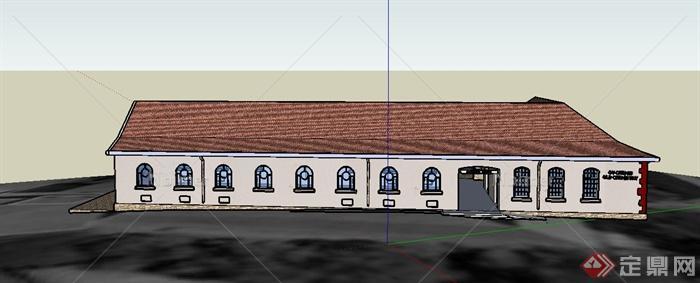 某欧式单层校园售货亭建筑设计SU模型
