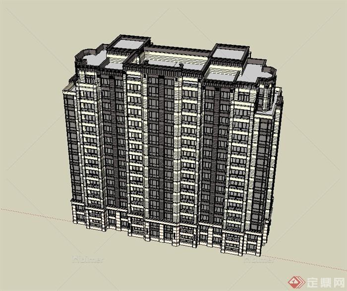 新古典风格小区住宅高层建筑设计su模型[原创]