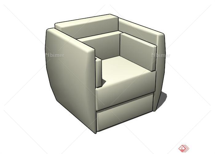白色单人沙发设计SU模型素材[原创]