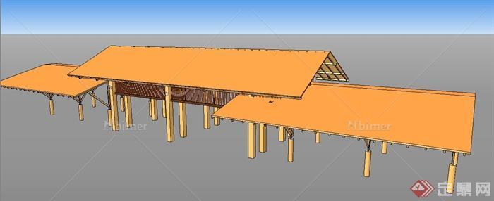 中式风格大门门廊设计su模型