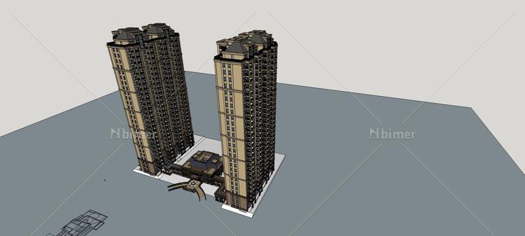  法式入口+高层住宅楼(74025)su模型下载