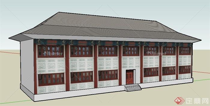 日式二层古建办公楼建筑su模型