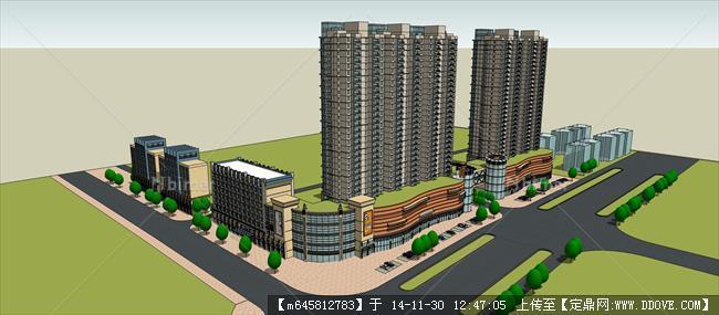 高层住宅及沿街商业建筑设计su模型