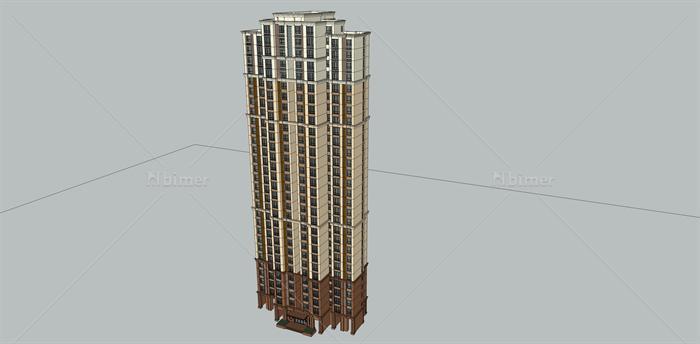 某新古典风格的高层住宅楼建筑方案设计SU模型[原