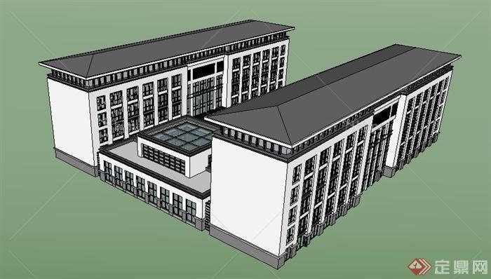 新中式六层连体办公楼建筑设计su模型[原创]