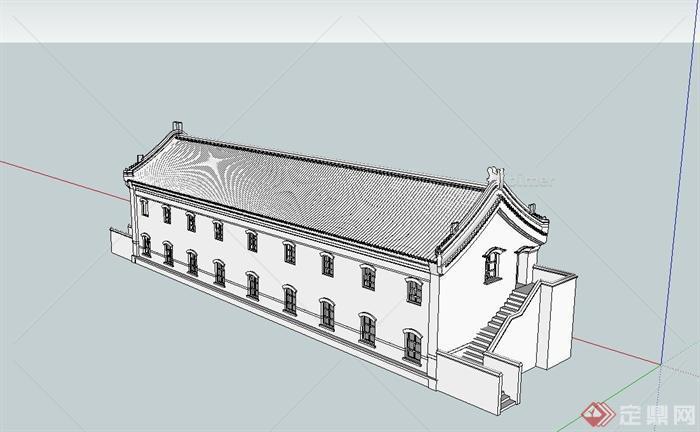 某古典中式两层联排办公建筑设计SU模型