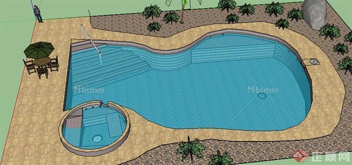 园林景观之游泳池水景设计方案SU模型2