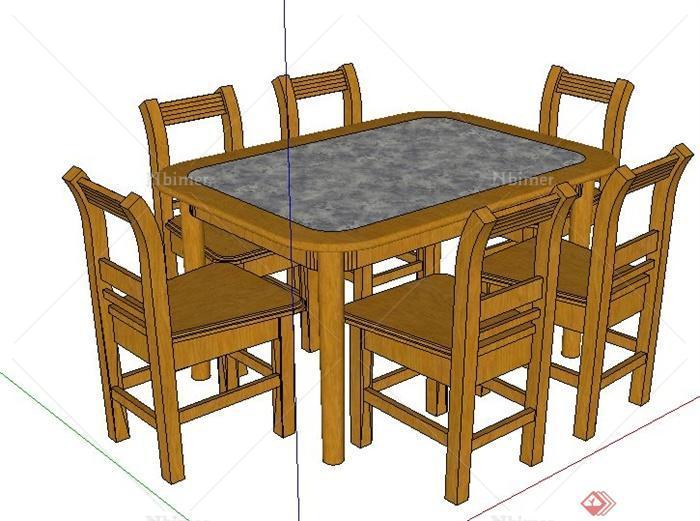 中式木质餐桌椅组合su模型[原创]