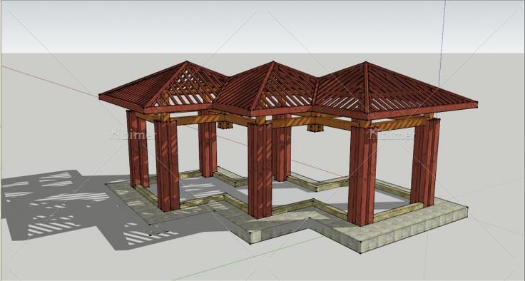 中式3连亭带SketchUp模型下载分享