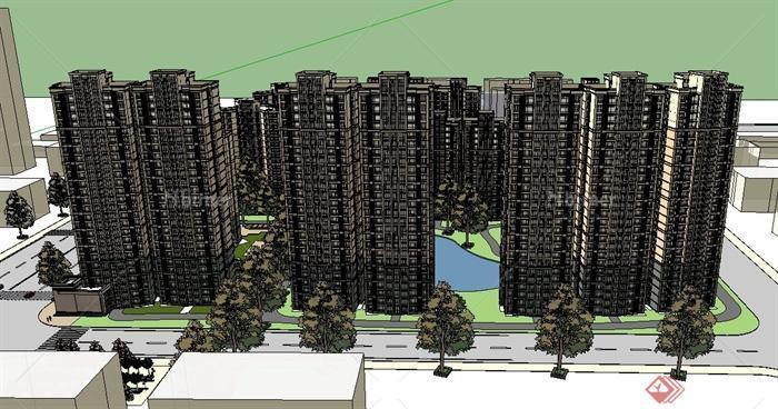 某欧式小区高层住宅建筑设计SU方案模型