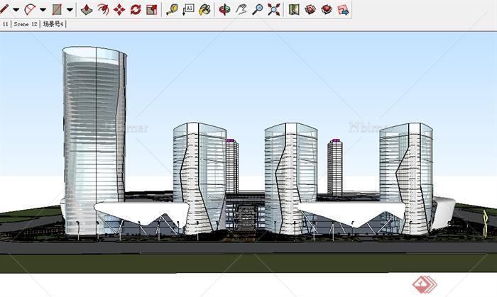 某多栋现代商业建筑楼设计SU模型