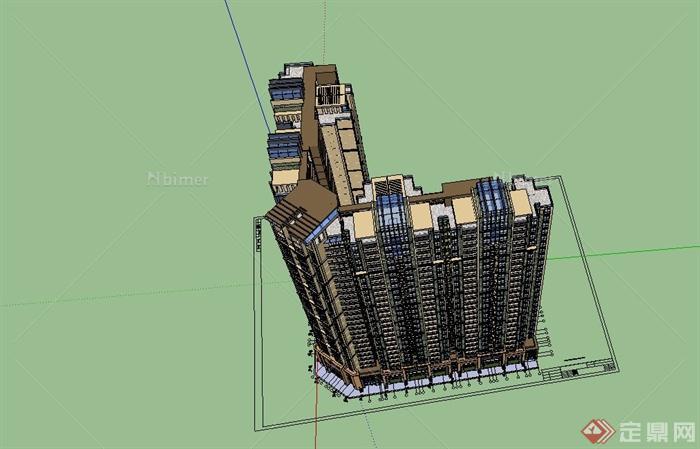 某新古典风格高层折角住宅楼建筑设计SU模型[原创