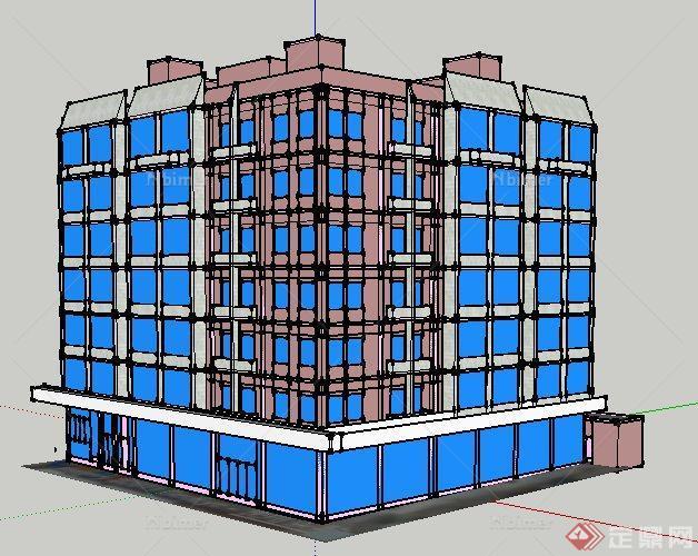 现代多层办公楼建筑设计su概念模型