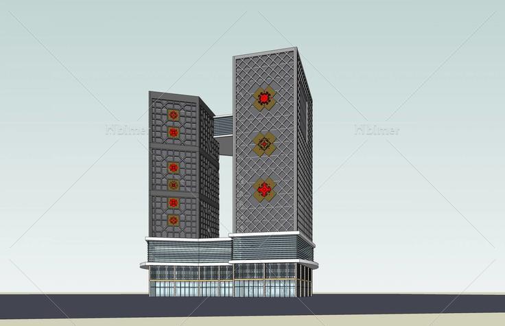 现代中式商业办公楼(46997)su模型下载