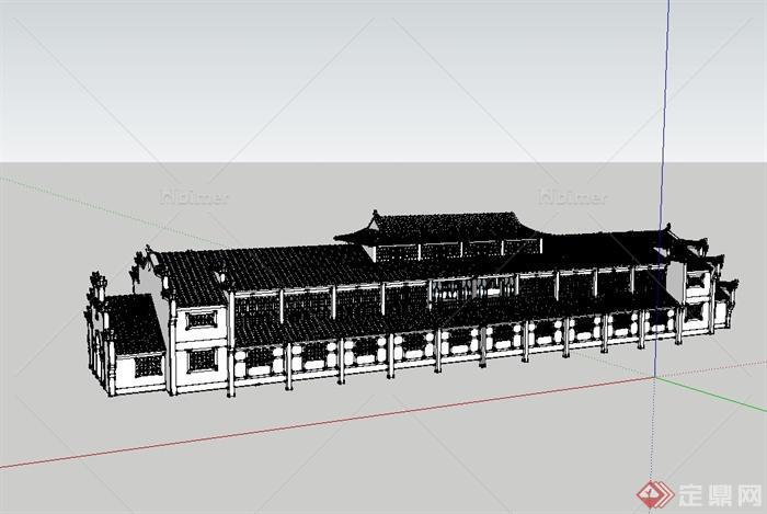 中国古典中式风格商业楼建筑su模型[原创]