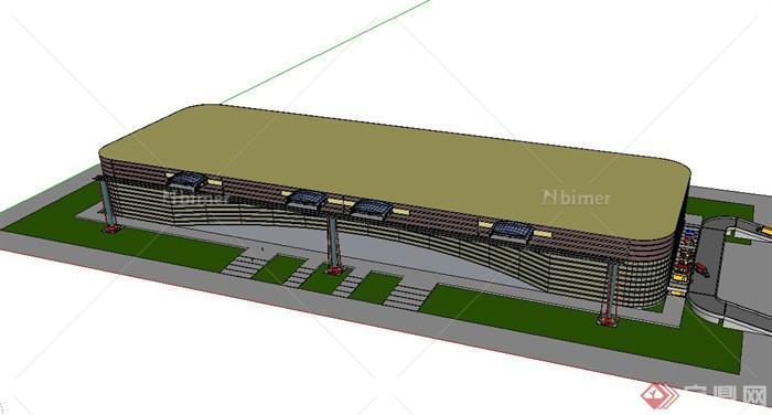 现代某汽配厂建筑设计SU模型