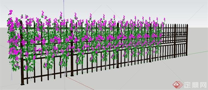 园林景观铁质围墙su模型