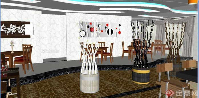 一个现代餐馆室内装潢方案SU精致设计模型（附CA